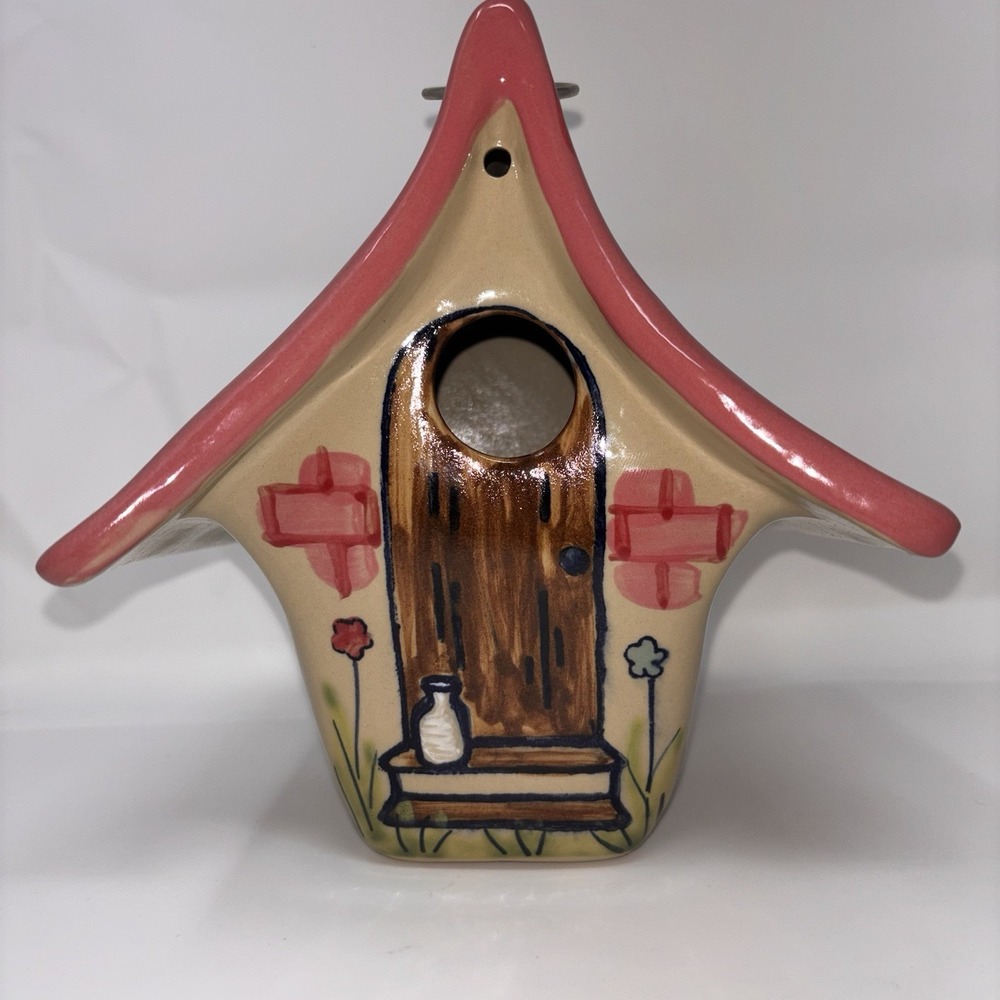 Louisville Stoneware Jon Carlotfis Cottage Birdhouse Pink Ceramic Hand Painted